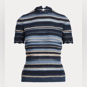 NWT Ralph Lauren Collection Striped Linen-Blend Short-Sleeve Jumper Sweater S